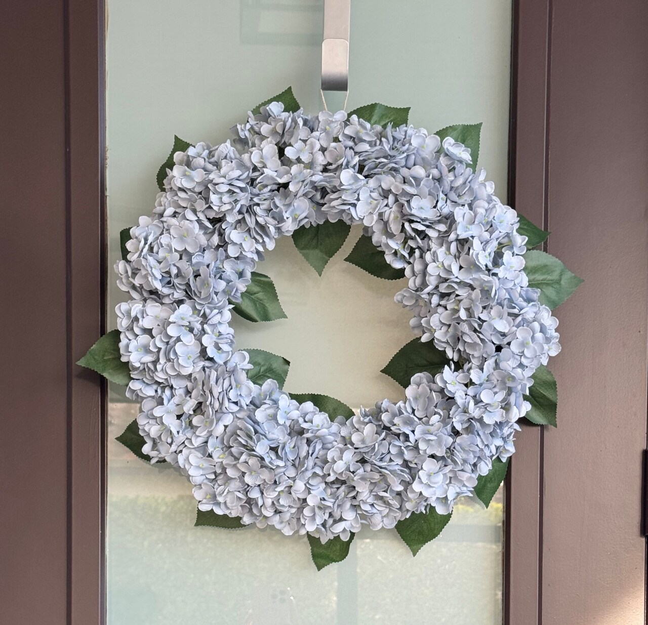 Capri Luxury Gray with blue shades Silk Hydrangea Wreath Flowers 21'' UV Resistant, All-Season Beauty